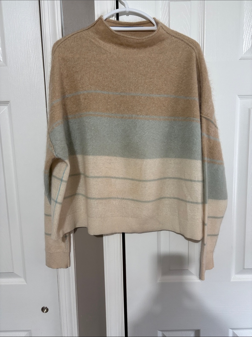 Pilcro Striped Mock Neck Sweater in Cream, Tan & Sage